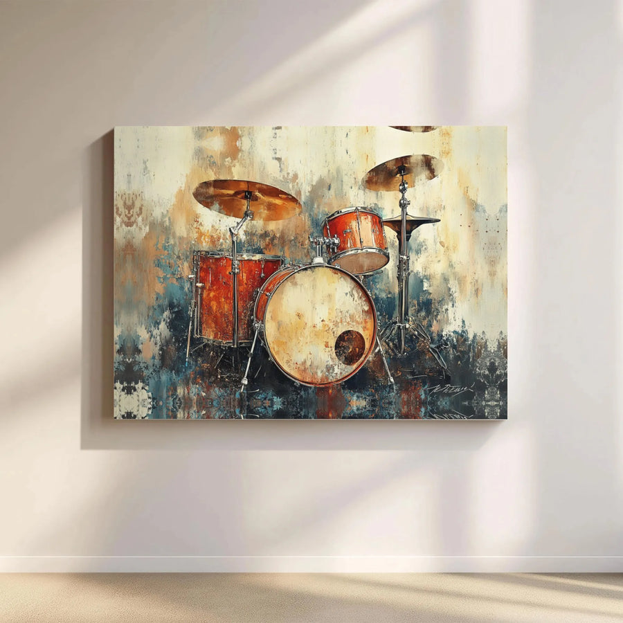Drum Kit Canvas Wall Art | Abstract Music Instrument Print | Premium Gallery Wrap Decor | Musician Gift For Studio Home Office