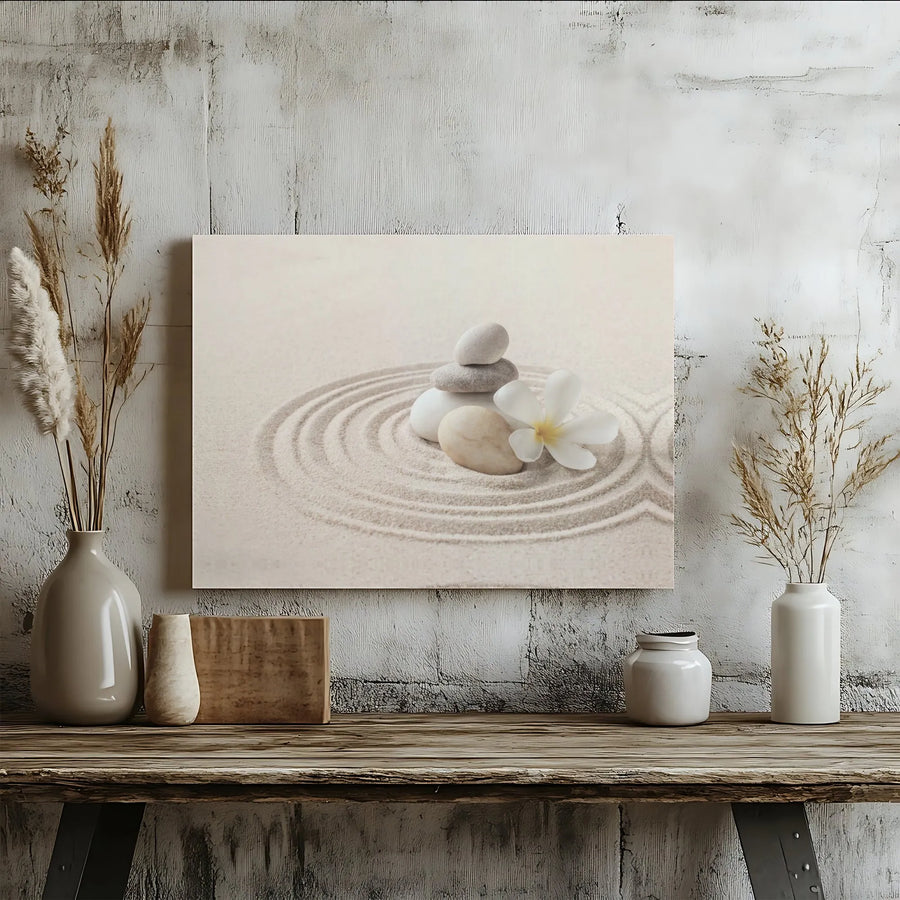 Zen Garden Wall Art | Stacked Stones & Frangipani Flower Print | 1.25" Gallery Wrap Canvas | Spa Decor & Meditation Room Gift