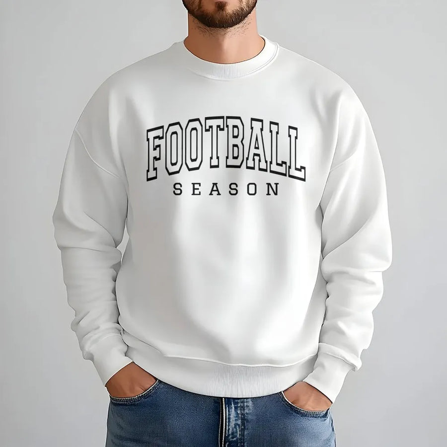 Football Season Sweatshirt | Varsity Lettering Graphic Print | Cotton Blend Crewneck | Fall Game Day Apparel For Fans
