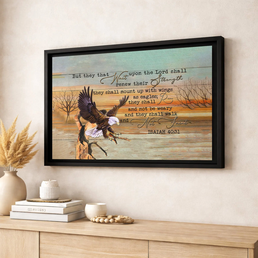 Isaiah 40:31 Eagle Canvas Wall Art | Wait Upon The Lord Scriptural Decor | Premium Fade-Resistant Print | Inspiring Religious Gift for Home Office