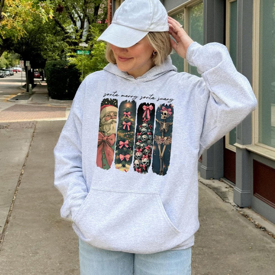 Sorta Merry Sorta Scary Christmas Hoodie | Gothic Santa Skeleton Aesthetic | Premium Cotton Blend | Funny Holiday Gift For Women And Men