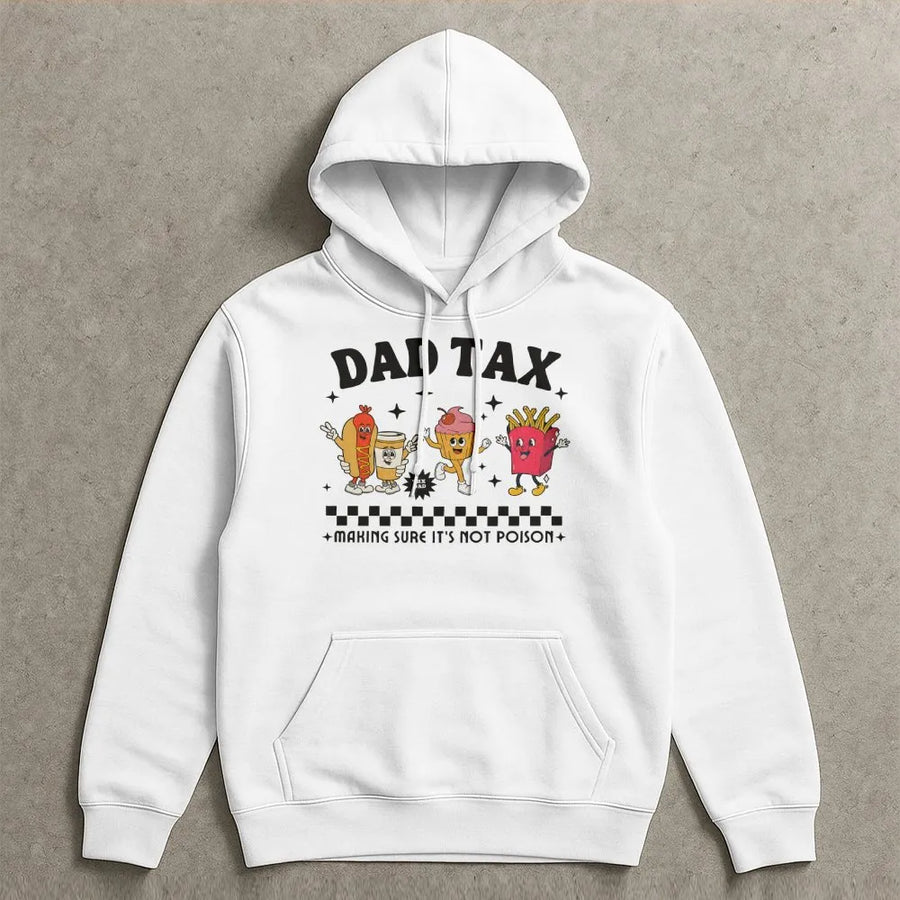 Dad Tax Hoodie | Funny Cartoon Junk Food Graphic | Premium Cotton Blend | Humorous Father's Day 2026 Gift for Dads Who Love Snacks