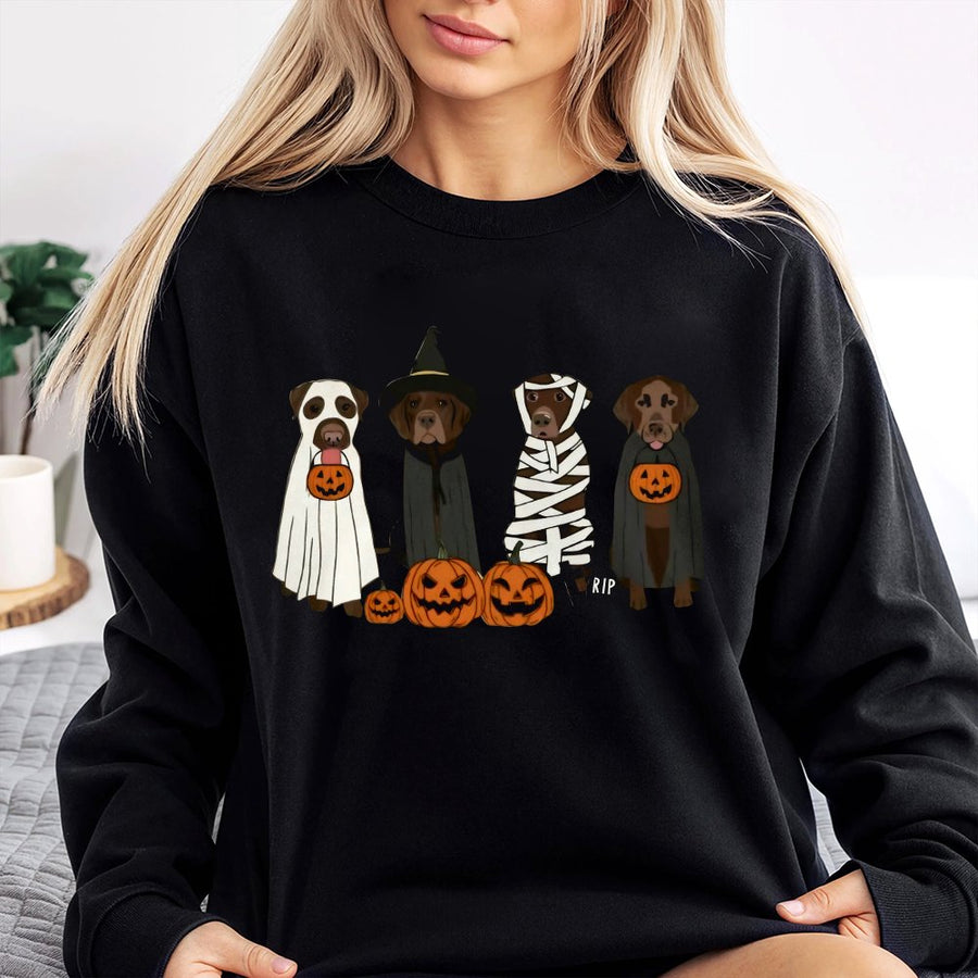 Chocolate Labrador Halloween Sweatshirt | Spooky Ghost Dog Costume Graphic | Cotton Blend Premium Apparel | Cute Dog Mom Gift For Fall Season