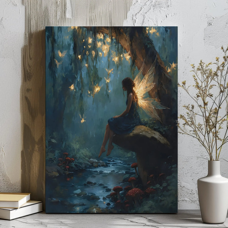 Enchanted Fairy Forest Canvas Wall Art | Magical Glowing Wings Fantasy Decor | Premium Gallery Wrap Print | Whimsical Bedroom & Living Room Gift