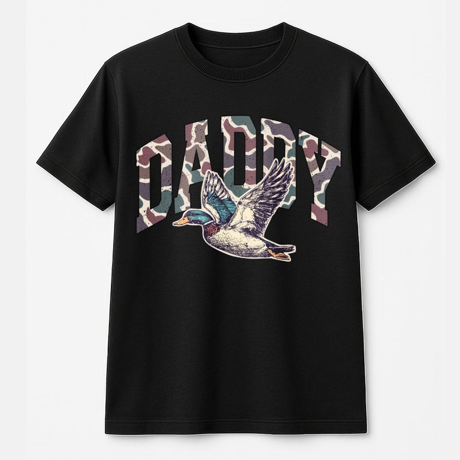 Daddy Duck Hunting T-Shirt | Distressed Camo Mallard Design | Premium 100% Cotton Tee | Gift for Hunter Dad and Outdoorsman