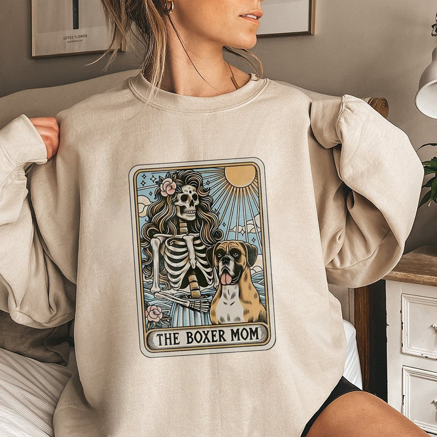 Boxer Mom Sweatshirt | Tarot Card Dog Graphic | Premium Cotton-Blend Fleece | Gift for Boxer Dog Owner