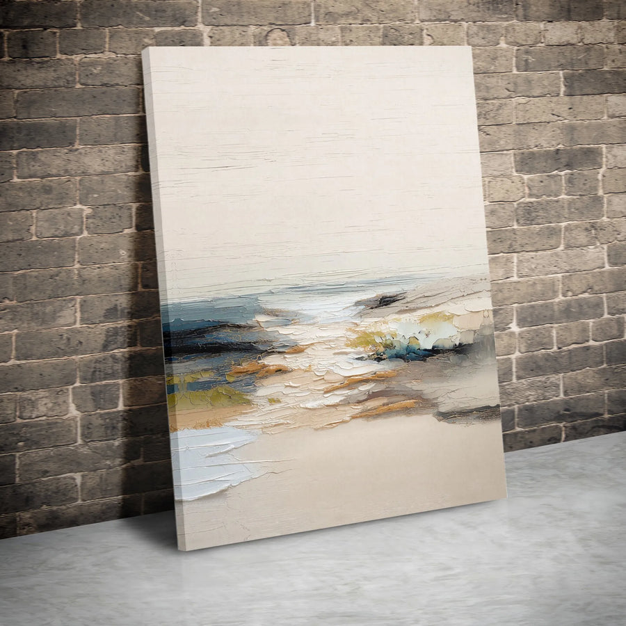 Abstract Coastal Landscape Vertical Canvas Print | Modern 3D Effect Textured Ocean Art | Premium 1.25 Inch Gallery Wrap | Minimalist Beach Decor Gift