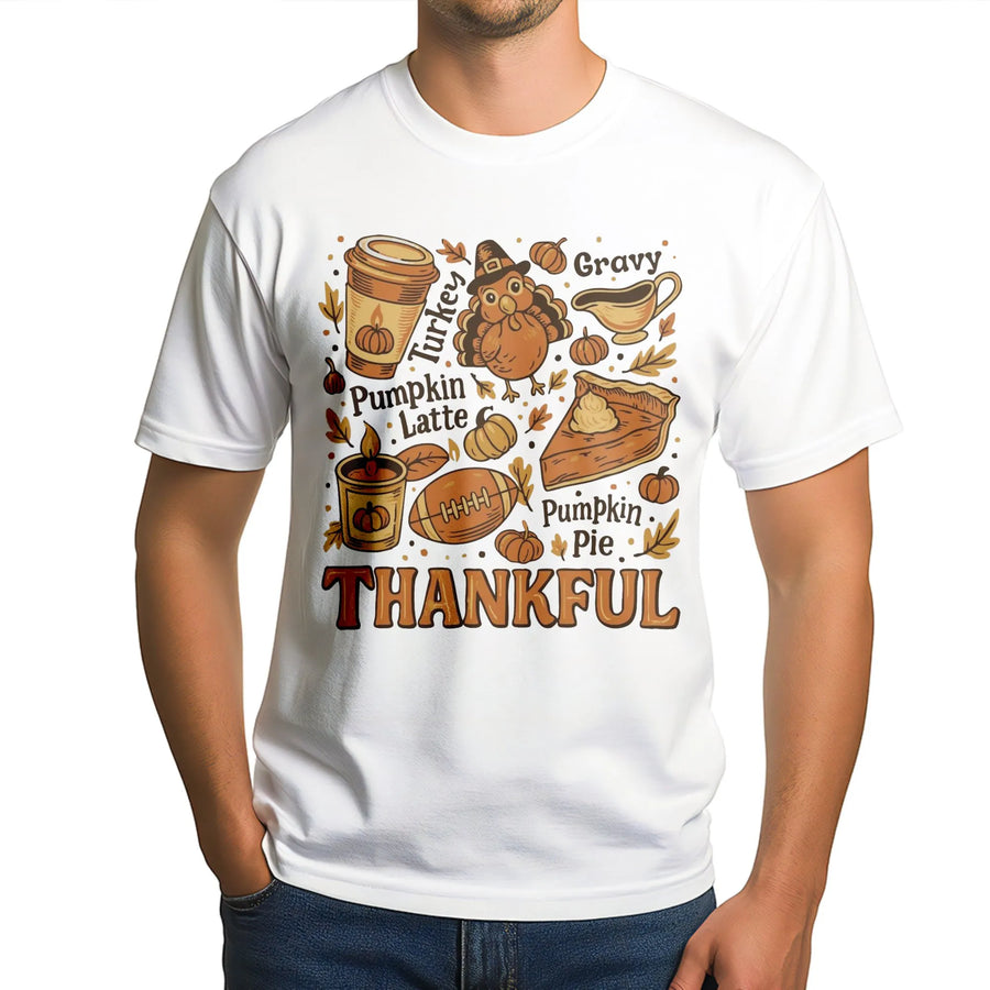 Thankful Thanksgiving T-Shirt | Retro Fall Graphic Aesthetic | Premium Cotton Holiday Apparel | Cute Turkey Pumpkin Pie Gift For Women & Family