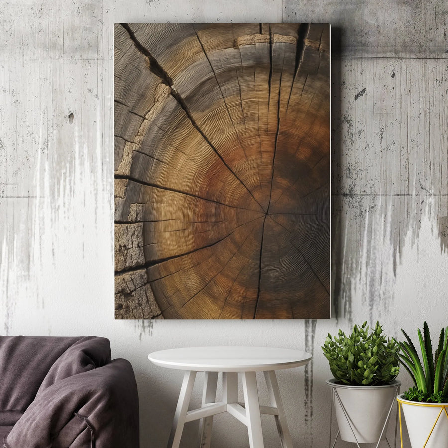 Tree Ring Wall Art Canvas | Rustic Wood Grain Slice Print | 1.25" Gallery Wrap Premium Decor | Modern Nature Home Office Wall Decor
