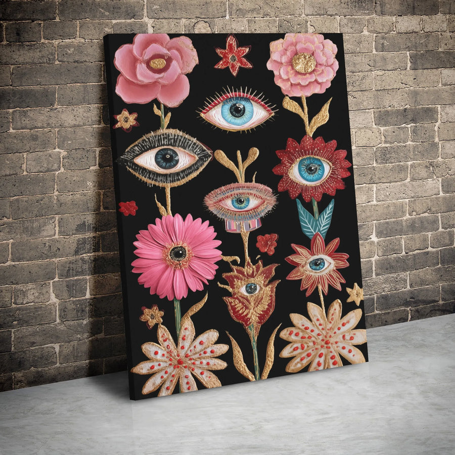 Surreal Eye Flower Canvas Wall Art | Mystical Botanical Boho Decor | Gallery Wrap Premium Print | Gothic Spiritual Home Gift
