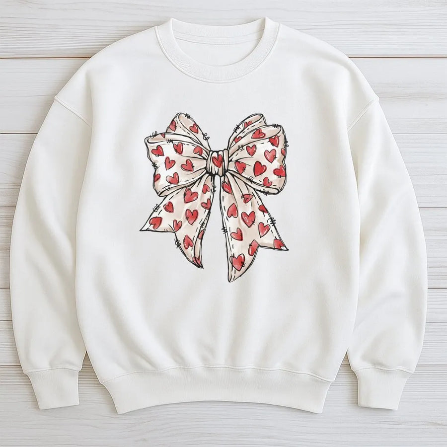 Heart Bow Sweatshirt | Coquette Aesthetic Graphic Design | Premium Cotton Blend | Romantic Valentines Day Gift For Her