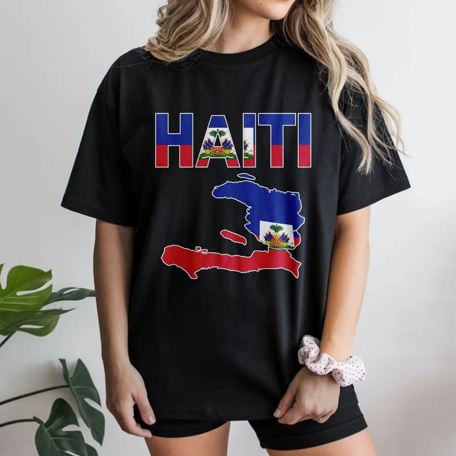 Haitian Flag T-Shirt | Haiti Map Patriotic Graphic | Premium Cotton Unisex Tee | Haitian Pride Flag Day Gift