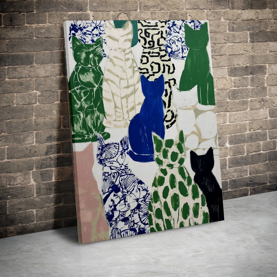 Abstract Cat Art Canvas Print | Colorful Modern Patterned Feline Collage | Premium Fade-Resistant Wall Decor | Gift for Cat Lovers & Home Art
