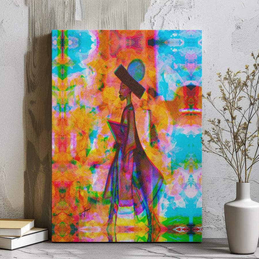 African Woman Canvas Art | Vibrant Psychedelic Portrait Wall Decor | Premium Gallery Wrap Stretched Print | Cultural Home Office Wall Art Gift