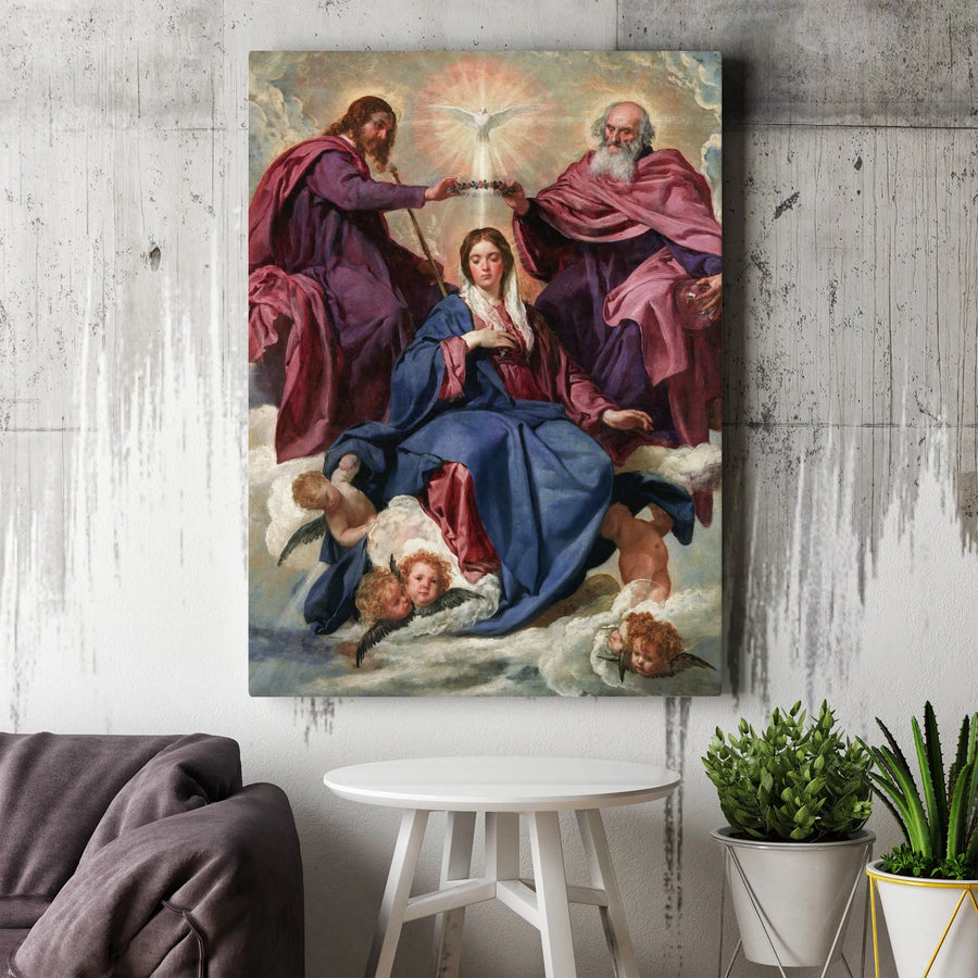 Coronation of the Virgin Canvas Print | Velázquez Religious Painting Reproduction | Thick Gallery Wrap Canvas | Christian Home Decor Gift