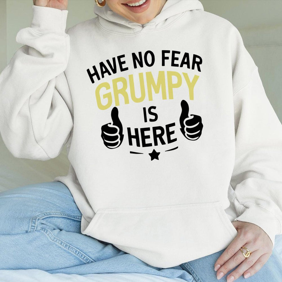 Grumpy Is Here Hoodie | Funny Sarcastic Quote Graphic Sweatshirt | Premium Cotton-Poly Blend | Unisex Gift for Moody Friends and Introverts