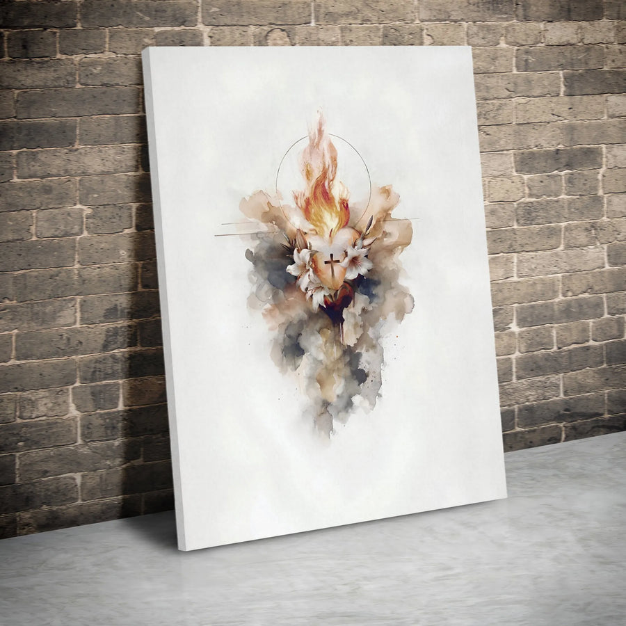 Sacred Heart of Jesus Wall Art | Watercolor Religious Floral Canvas Print | 1.25-Inch Premium Gallery Wrap | Spiritual Home Decor Gift