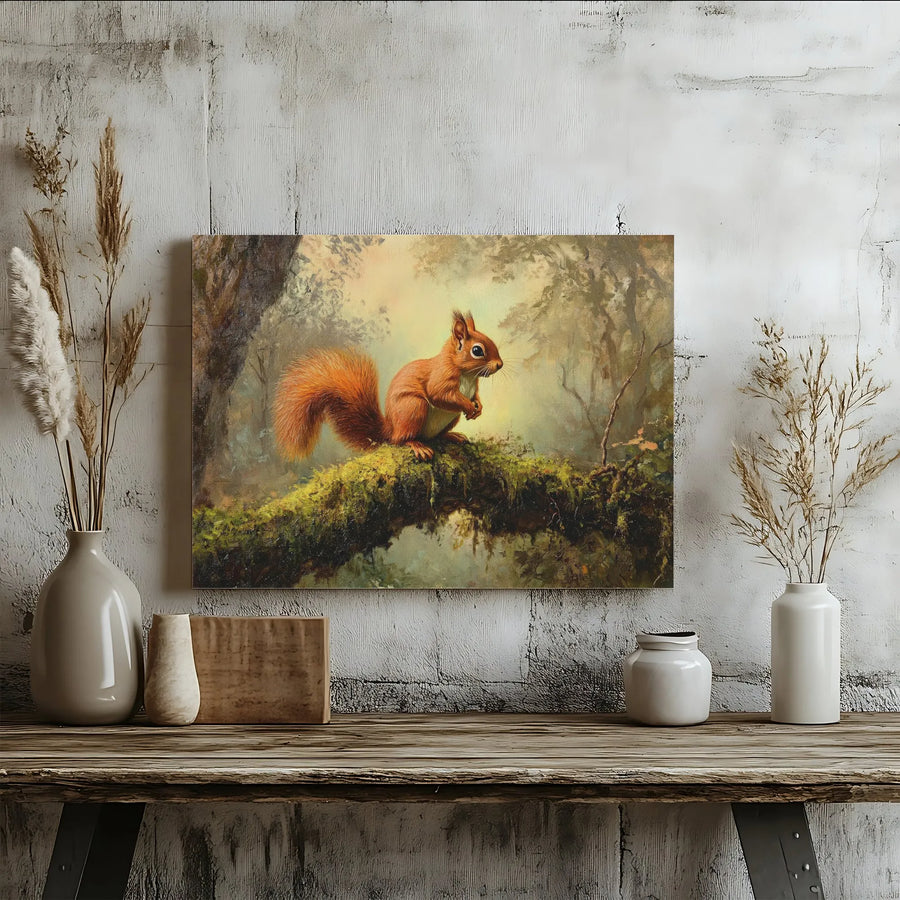Red Squirrel Canvas Wall Art | Vintage Forest Wildlife Painting | Premium 1.25 Inch Gallery Wrap | Woodland Home Decor For Nature Lovers