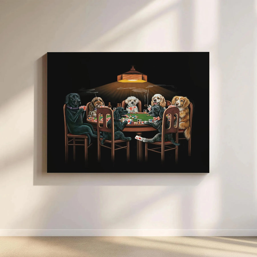 Dogs Playing Poker Canvas Wall Art | Funny Dog Card Game Print | Premium Gallery Wrap Decor | Gift for Dog Lovers and Poker Players