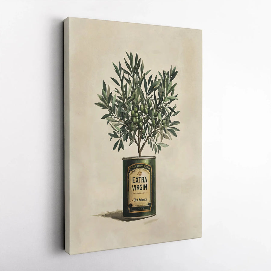 Vintage Olive Oil Canvas Wall Art | Olive Tree Botanical Illustration | Premium 1.25" Thick Gallery Wrapped Print | Rustic Farmhouse Kitchen Decor