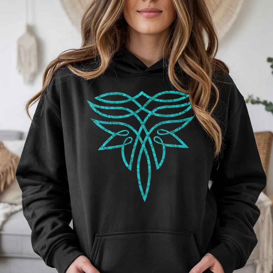 Turquoise Western Boot Stitch Hoodie | Southwestern Graphic Pullover | Premium Cotton Blend Fleece | Gift for Cowgirl & Country Western Lover