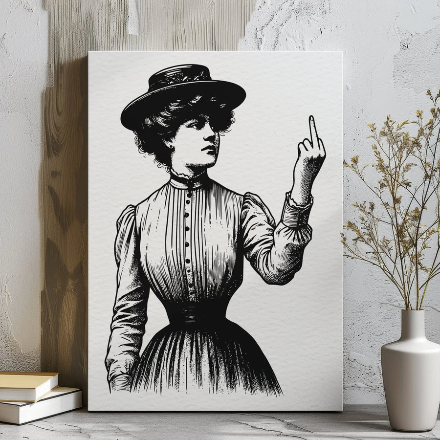 Victorian Woman Wall Art | Edgy Middle Finger Vintage Portrait | Premium Gallery-Wrapped Canvas | Sarcastic Home Decor Gift