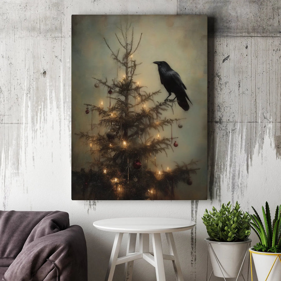 Gothic Raven Christmas Canvas Print | Moody Winter Holiday Wall Art | Premium Gallery-Wrapped Decor | Unique Dark Academia Gift for Her