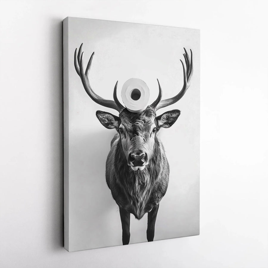 Funny Deer Wall Art | Surreal Toilet Paper Head Portrait | Premium Gallery Canvas | Quirky Bathroom Decor & Unique Gift