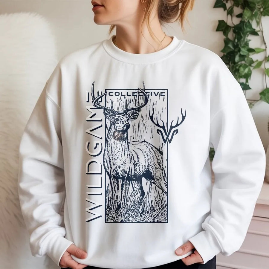 Deer Hunting Sweatshirt | Vintage Buck Sketch Graphic with Antlers | Premium Cotton Blend | Gift for Hunter and Outdoorsman