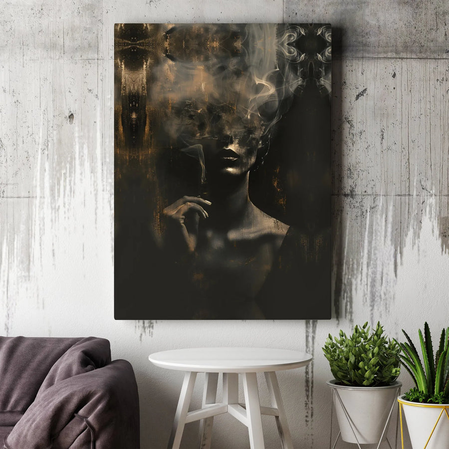 Abstract Woman Canvas Wall Art | Gold Smoke Portrait Print | Premium Gallery Wrap 1.25" Frame | Modern Home Decor Gift