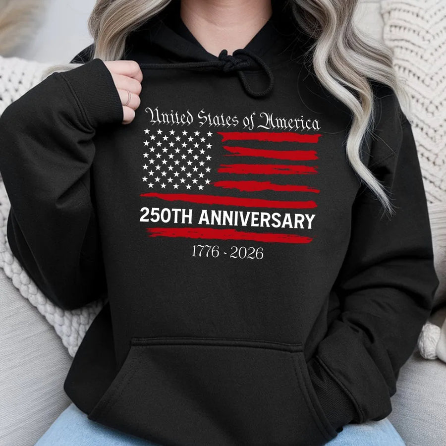 America 250th Anniversary Hoodie | 1776-2026 Distressed US Flag Graphic | Premium Cotton Blend Sweatshirt | Collector's Patriotic Gift for Men and Women