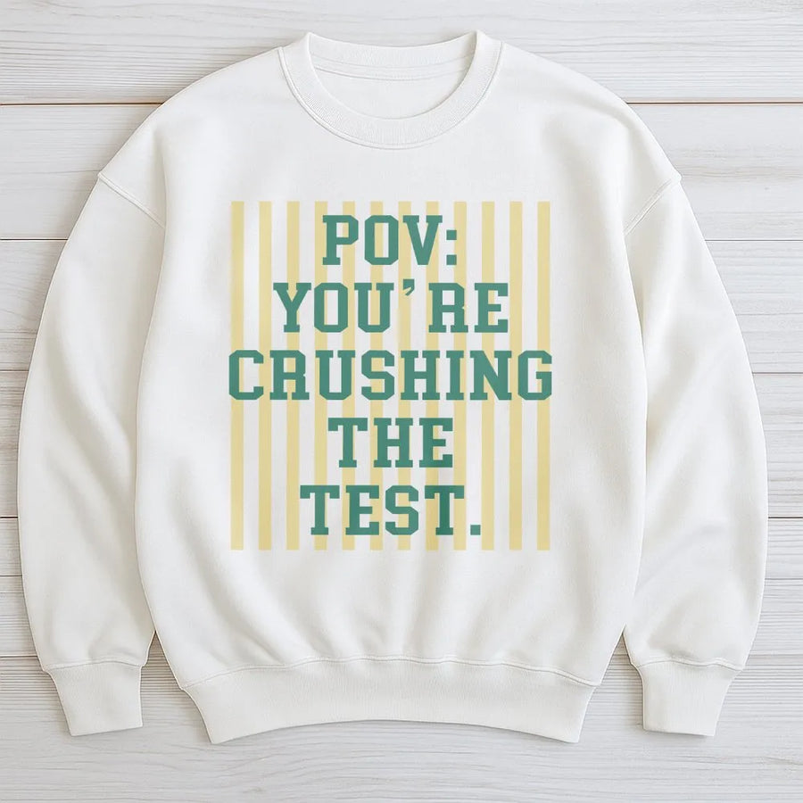 Rock The Test Sweatshirt | Retro Y2K Motivational Quote | Premium Cotton Blend | Funny Gift for Teachers and Students