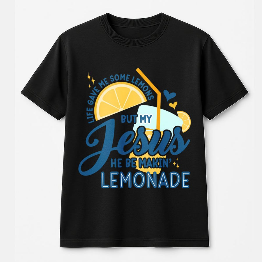 Jesus Lemonade Graphic T-Shirt | Faith Based Retro Christian Design | 100% Cotton Premium Comfort | Inspirational Summer Gift for Women and Men