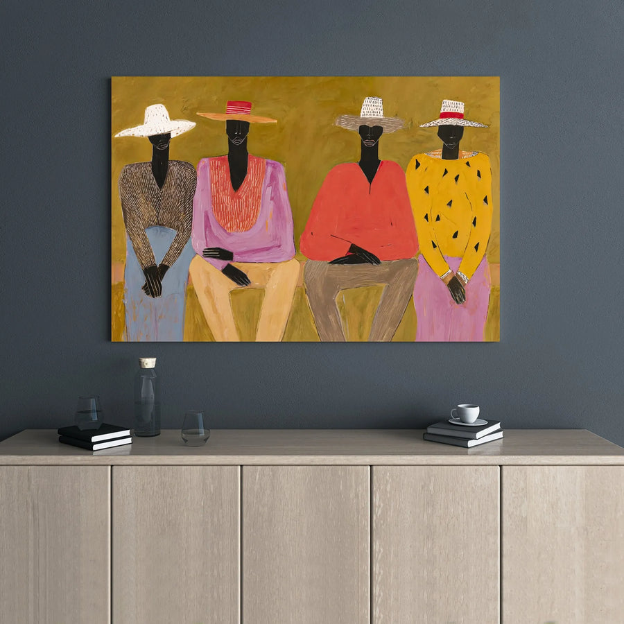 African American Wall Art | Abstract Figures Seated Painting | Premium Gallery Wrapped Canvas | Cultural Home Decor for Living Room