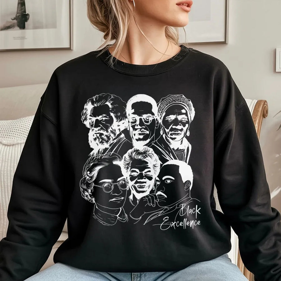 Black Excellence Sweatshirt | Civil Rights Leaders Graphic Print | Premium Cotton Blend Crewneck | Inspiring African American History Heritage Gift