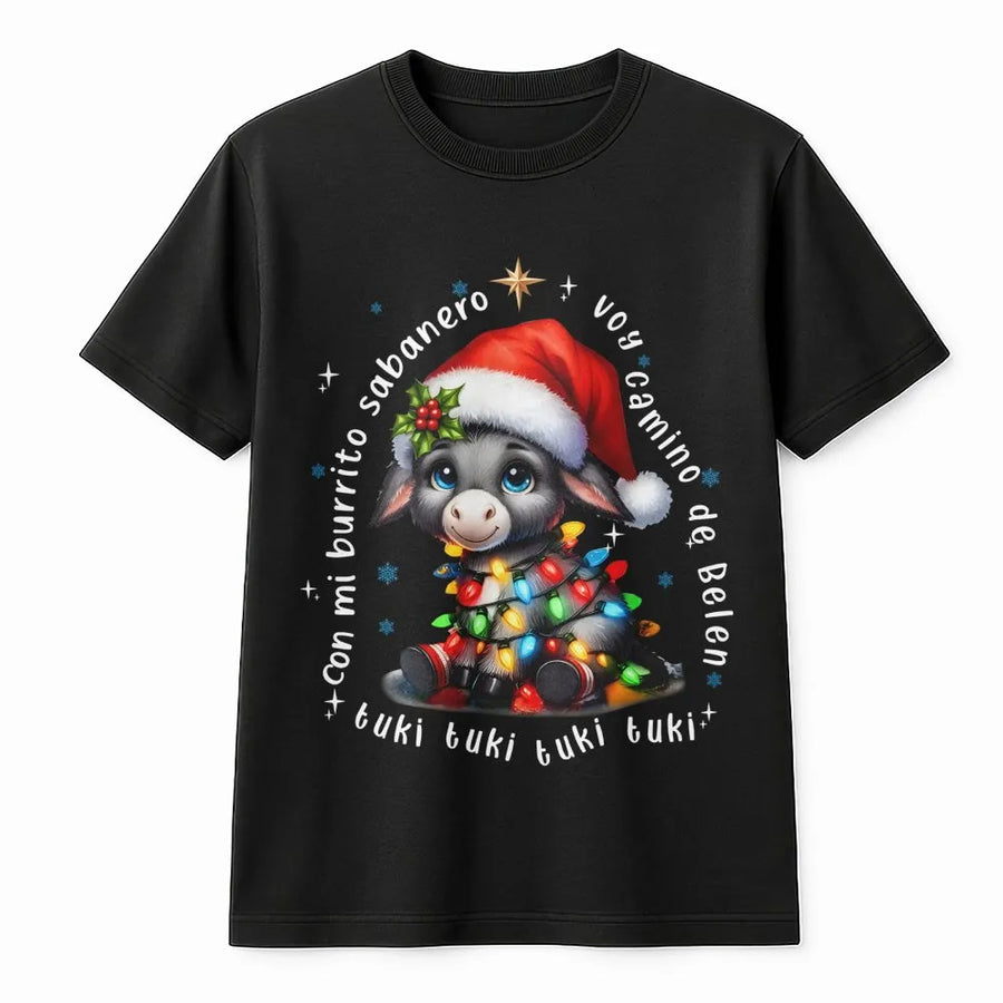 Mi Burrito Sabanero T-Shirt | Cute Christmas Donkey Graphic | Premium Soft Cotton Tee | Latino Holiday Gift for Family and Friends
