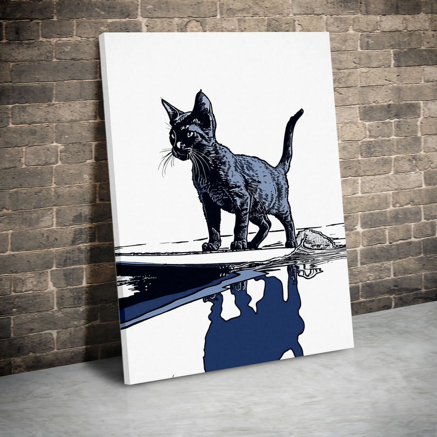 Black Cat Wall Art | Minimalist Shadow Reflection Print | Premium 1.25-Inch Gallery Canvas | Cat Lover Home Decor Gift