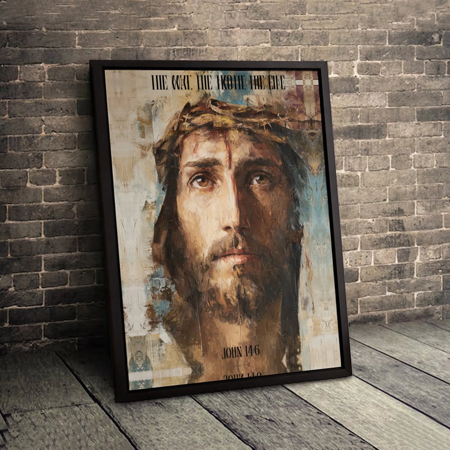 Jesus Canvas Wall Art | John 14:6 The Way The Truth The Life Scripture | 1.25" Premium Gallery Wrapped Print | Religious Home Decor Gift