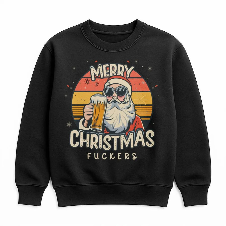 Funny Santa Sweatshirt | Offensive Christmas Drinking Graphic | Premium Cotton-Poly Blend | Sarcastic Xmas Gift For Him And Her
