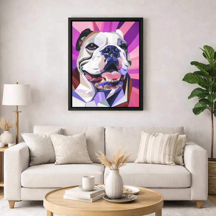 Geometric Bulldog Canvas Art | Pop Art Dog Portrait | Premium Fade-Resistant Print | Vibrant Modern Home Decor Gift