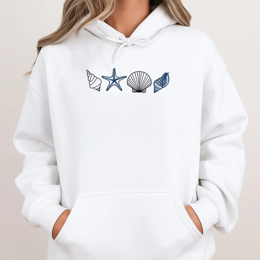 Seashell Hoodie | Minimalist Beach Shell Graphic | Cozy Cotton Blend Pullover | Gift for Ocean Lover