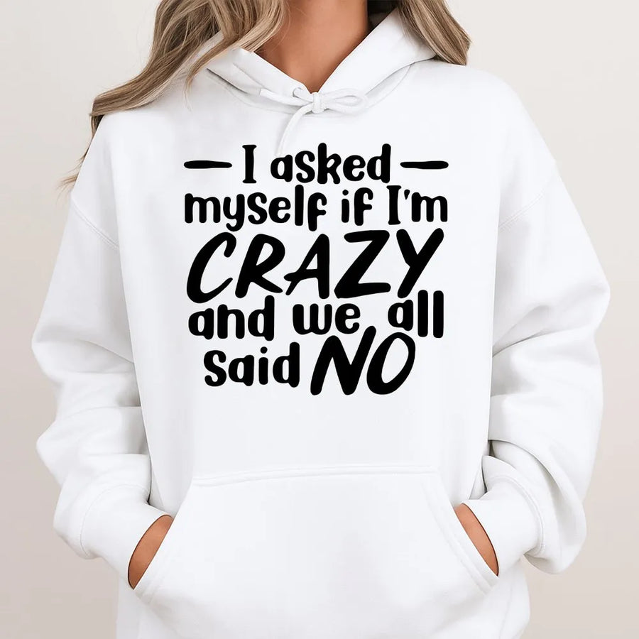 I Asked Myself If I'm Crazy Hoodie | Funny Sarcastic Quote Sweatshirt | Soft Cotton-Poly Blend | Humorous Mental Health Gift for Men and Women