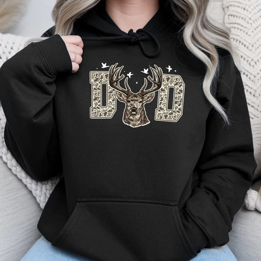 Deer Dad Hoodie | Camo Hunting Buck Design | Soft Cotton Blend | Wildlife Lover Gift for Him and Her