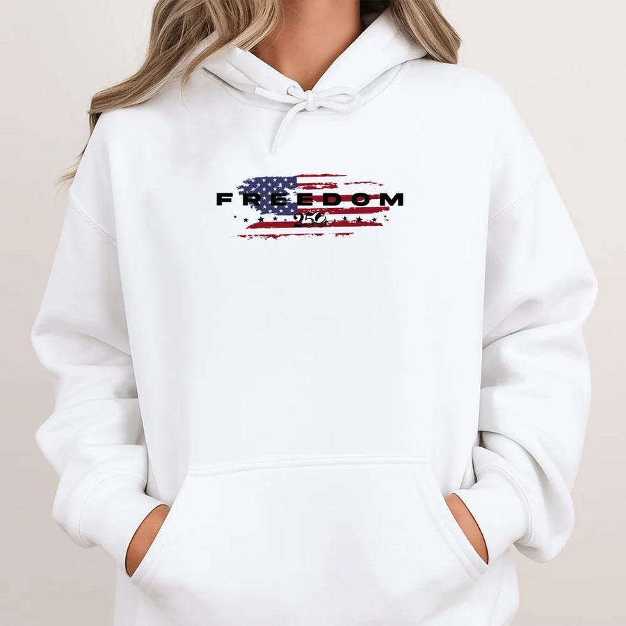 Freedom 250 Hoodie | Distressed American Flag Graphic | Premium Cotton Blend | Patriotic Gift for Men and Women
