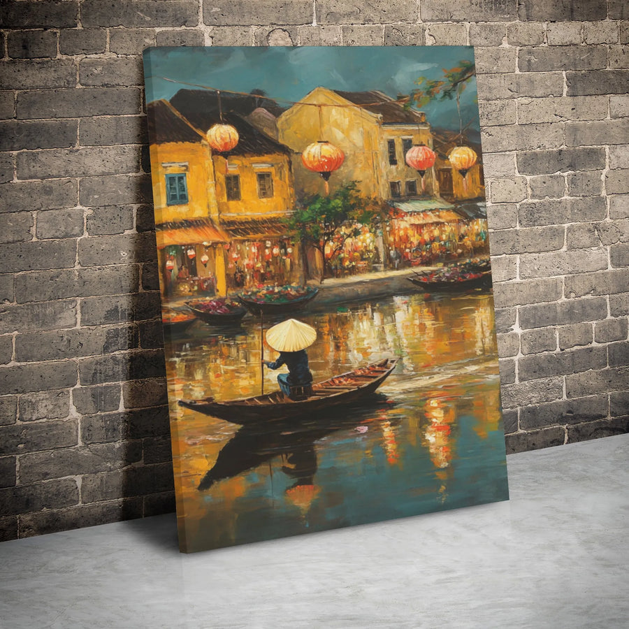Hoi An Vietnam Canvas Art | Night River Scene With Lanterns | Premium Gallery Wrap Print | Travel Wall Decor For Home Office
