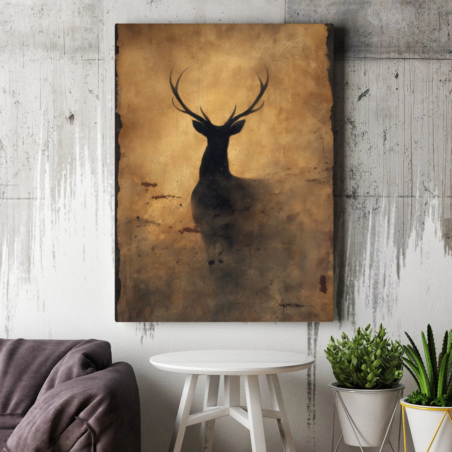 Rustic Deer Silhouette Canvas Print | Minimalist Stag Wall Art | Premium 1.25" Thick Gallery Canvas | Cabin & Lodge Decor Gift For Hunter