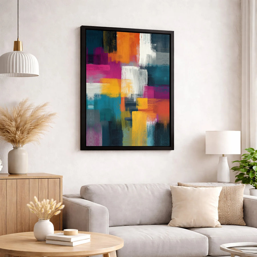 Colorful Abstract Wall Art Canvas | Modern Geometric Block Print | Premium Gallery-Wrapped 1.25" Profile | Vibrant Living Room Home Decor