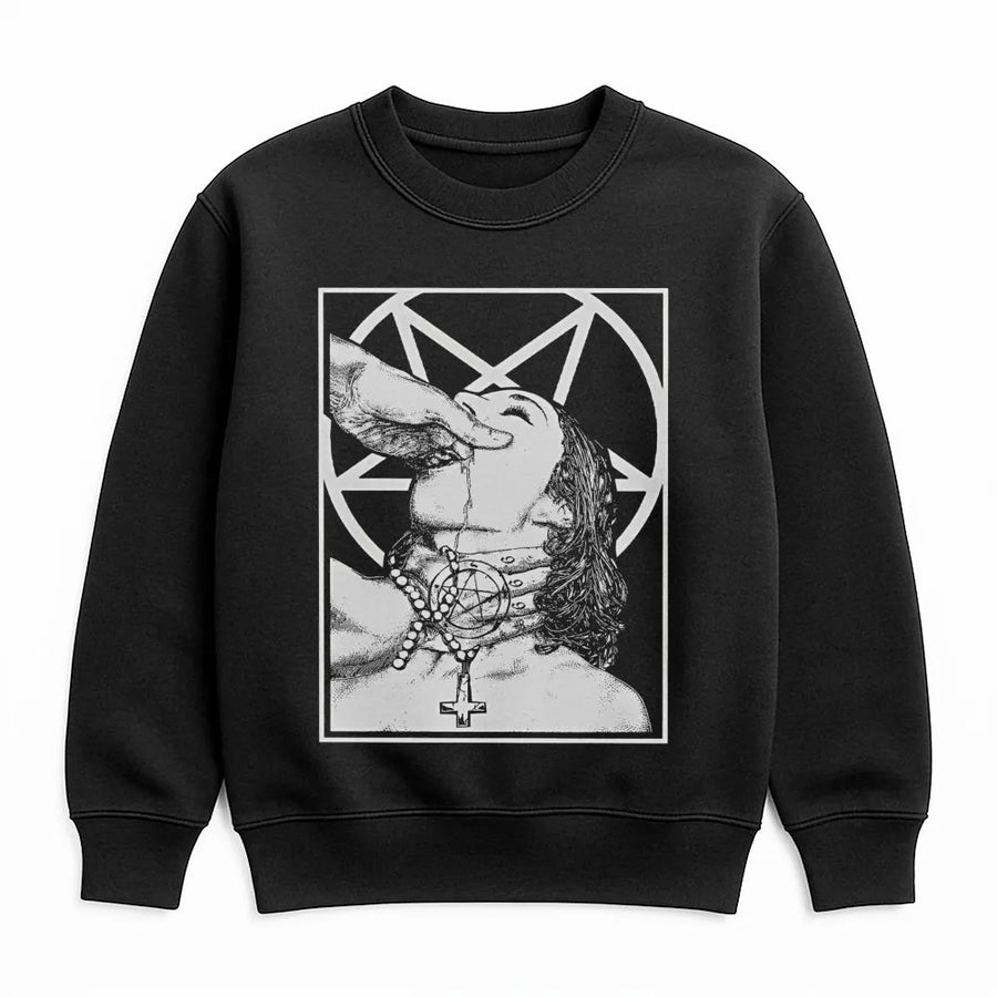 Gothic Occult Graphic Sweatshirt | Pentagram & Rosary Art | Premium Cotton Blend | Edgy Alternative Streetwear for Men and Women