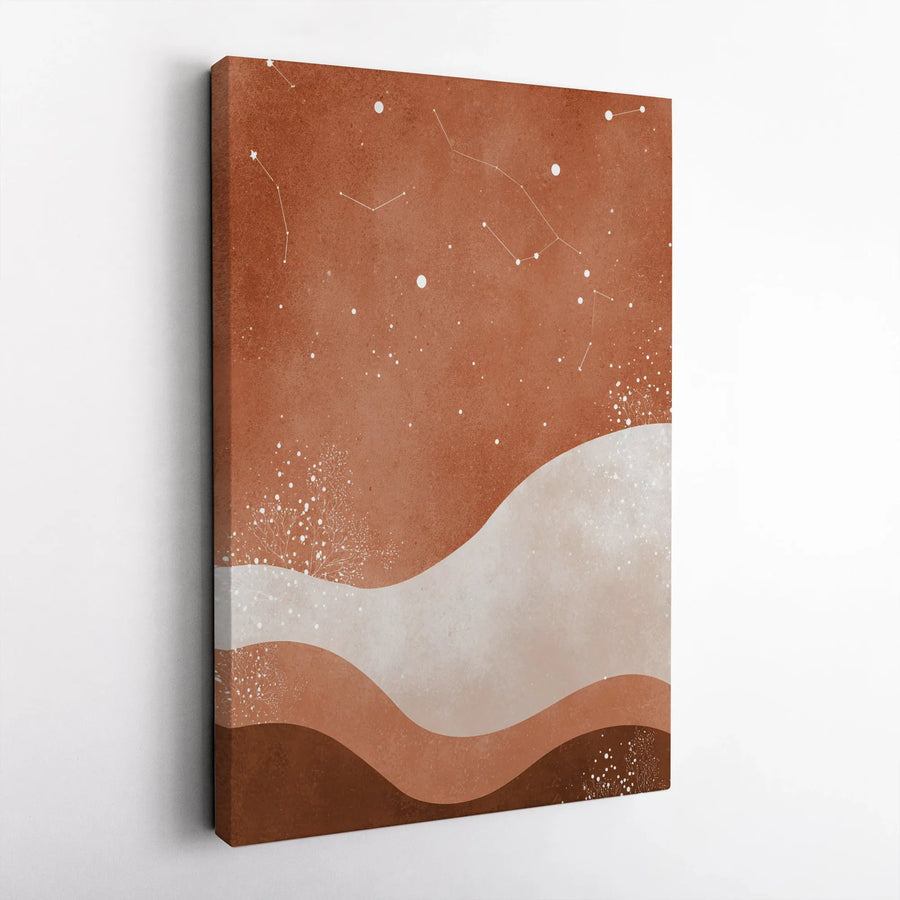 Boho Abstract Wall Art | Terracotta Desert Hills and Night Sky Constellation | Premium Gallery Wrap Canvas | Modern Home Office Decor Gift