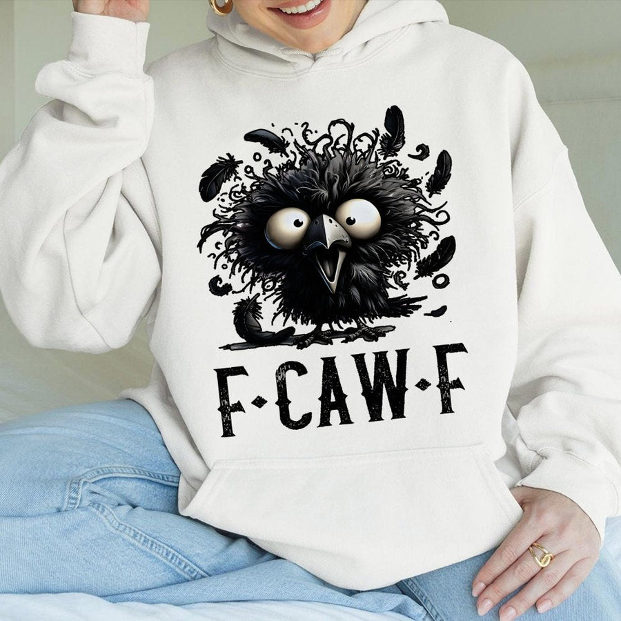 Funny Crow Hoodie | F-CAW-F Pun Graphic Art | Premium Cotton Blend Unisex Sweatshirt | Sarcastic Bird Lover Gift for Men and Women